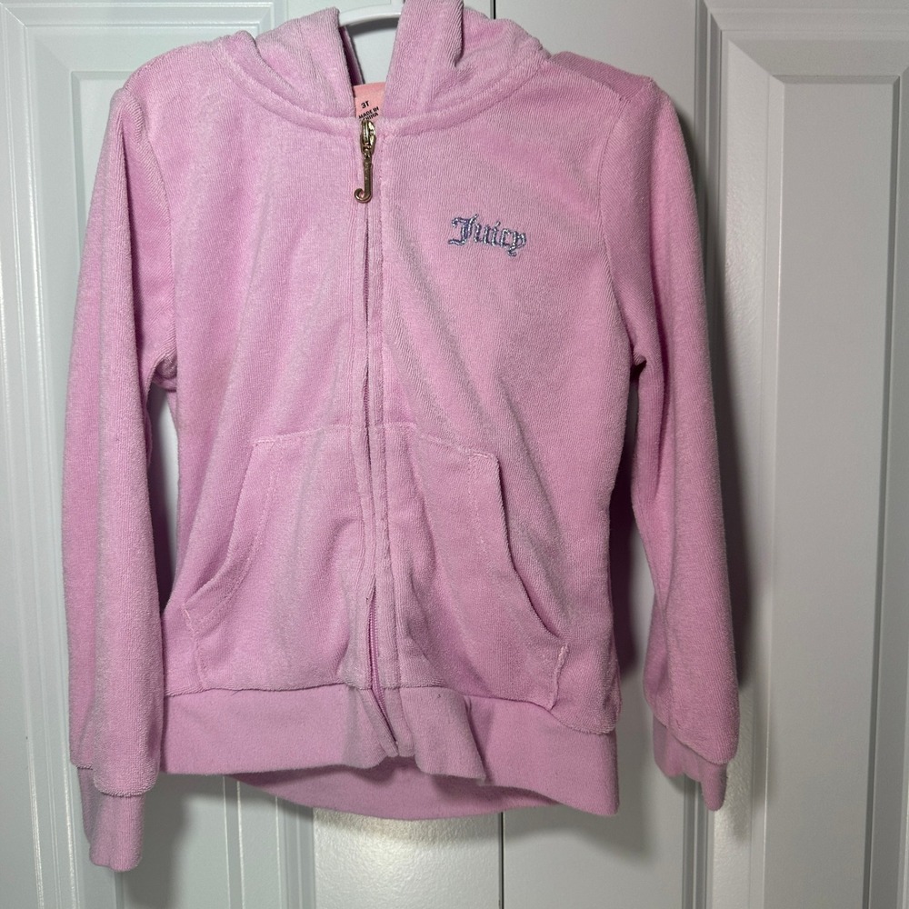 Juicy Couture Hoodie 3T Pink Velour Rhinestone Logo Zip Up Jacket Y2K Mcbling